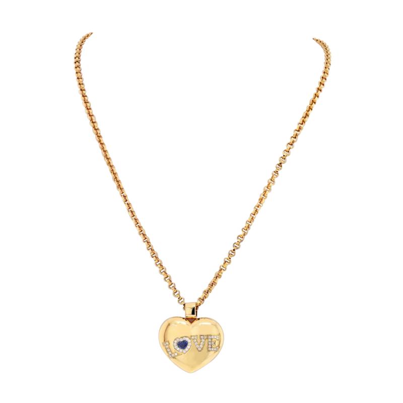  Chopard CHOPARD 18K YELLOW GOLD DIAMOND AND SAPPHIRE HEART ON A CHAIN NECKLACE