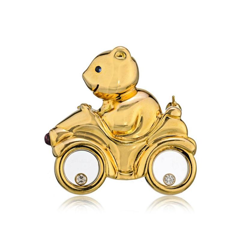  Chopard CHOPARD HAPPY DIAMONDS 18K YELLOW GOLD BEAR ON BICYCLE BROOCH