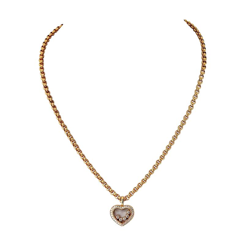  Chopard Happy Diamonds 18K Yellow Gold 0 36cttw Diamond Pave Set Heart Pendant Necklace