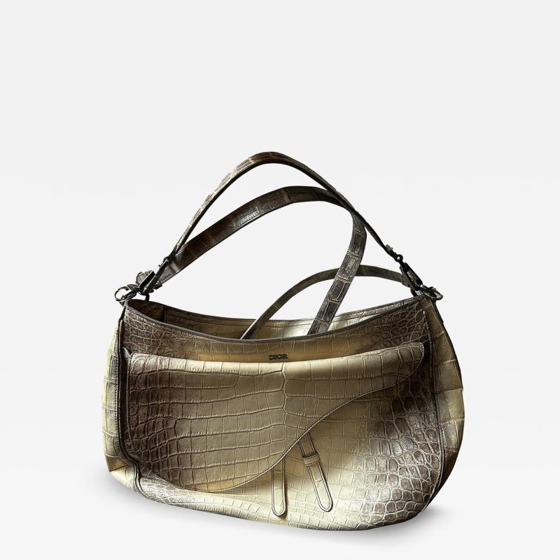  Christian Dior DIOR LARGE SOFT SADDLE WHITE HIMALAYAN crocodile HANDBAG