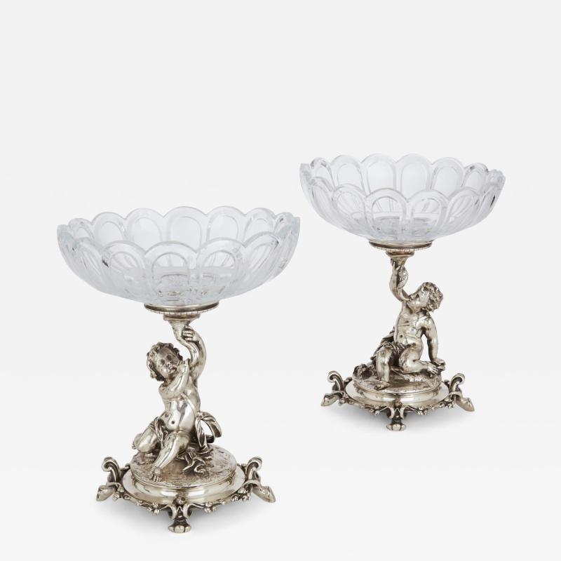  Christofle Pair of 19th century cut glass and silvered bronze compotes by Christofle