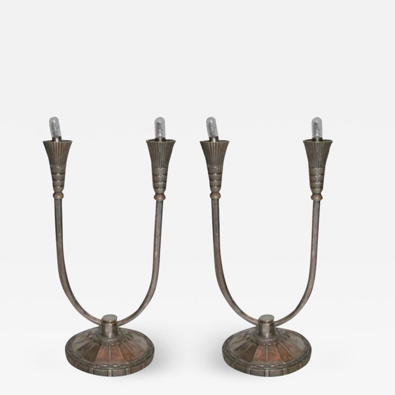  Christofle Pair of French Art Deco Table Lamps by CHRISTOFLE