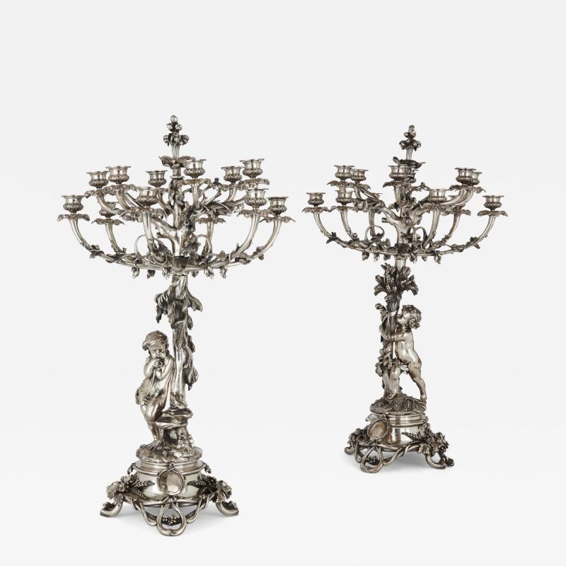  Christofle Pair of large silvered bronze candelabra by Christofle 19th century