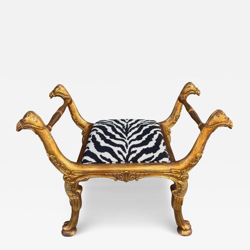  Clarence House Antique Regency Giltwood Camel Head Bench With Clarence House Zebra Seat