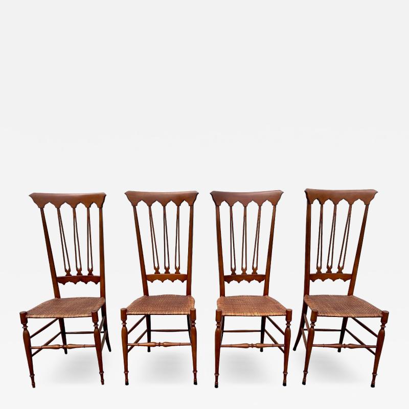  Colombo Sanguineti Mobili Sanguineti Chiavari Set of Four 4 Wood and Wicker Chairs