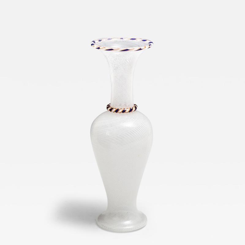  Compagnie des Cristalleries de Saint Louis St Louis Crystal Saint Louis A FINE WHITE SPIRAL VASE BY SAINT LOUIS UNUSUALLY WITH BLUE YELLOW RIM