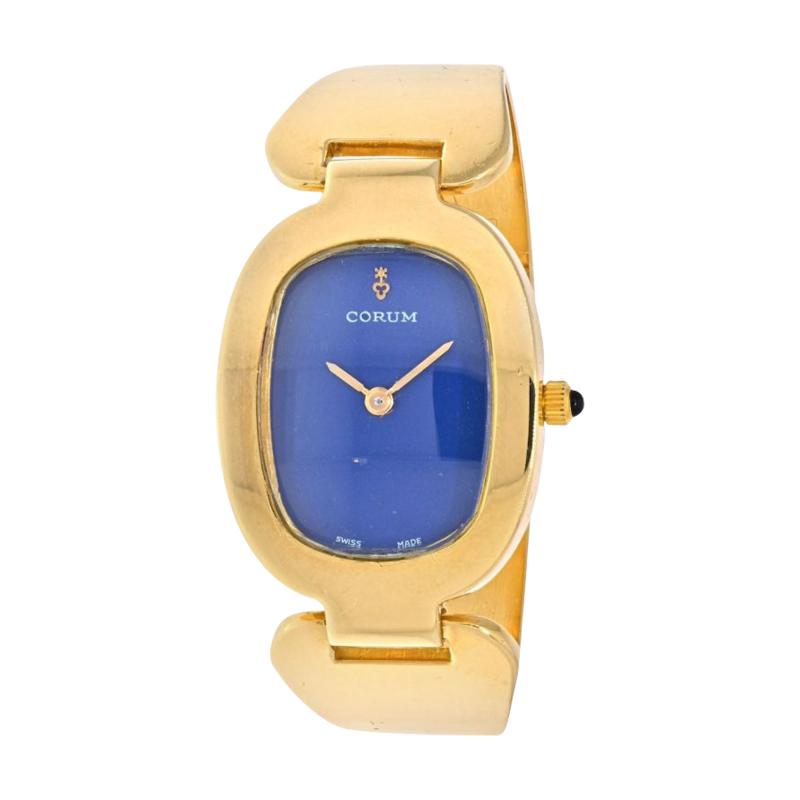  Corum CORUM 18K YELLOW GOLD OVAL BLUE DIAL WRIST WATCH