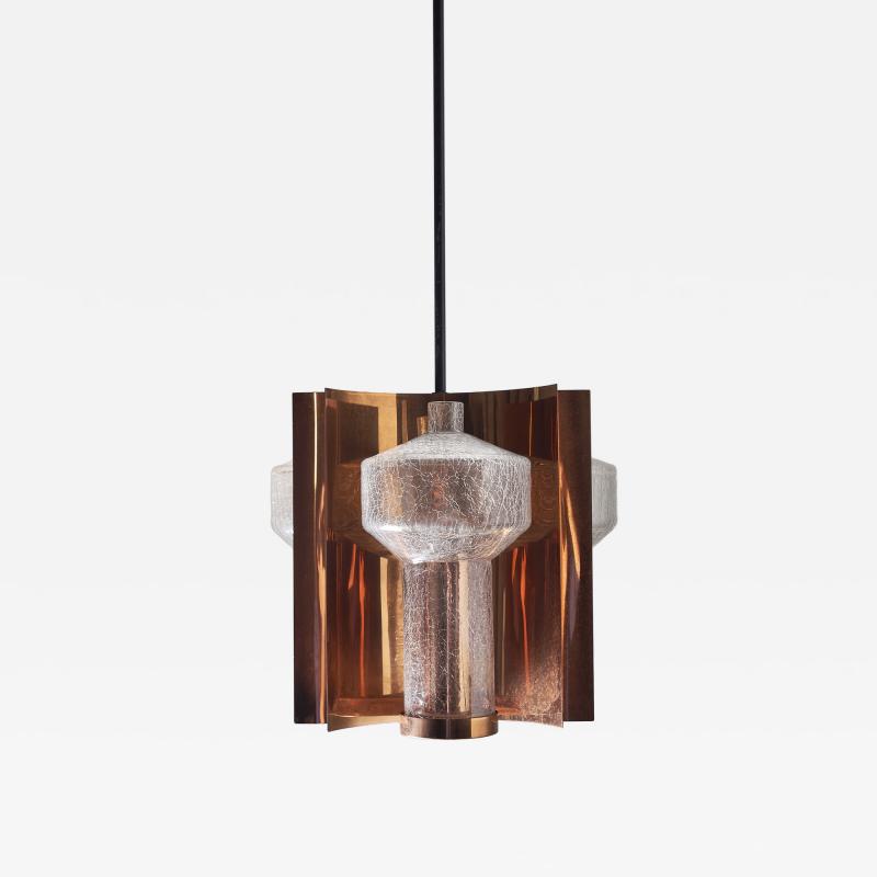  Cosack Leuchten Copper and Crackle Glass Pendant 1960s