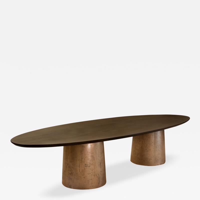  Costantini Design Benone Twin Pedestal Oval Dining Table Cast Bronze Bases Knife Edge Custom