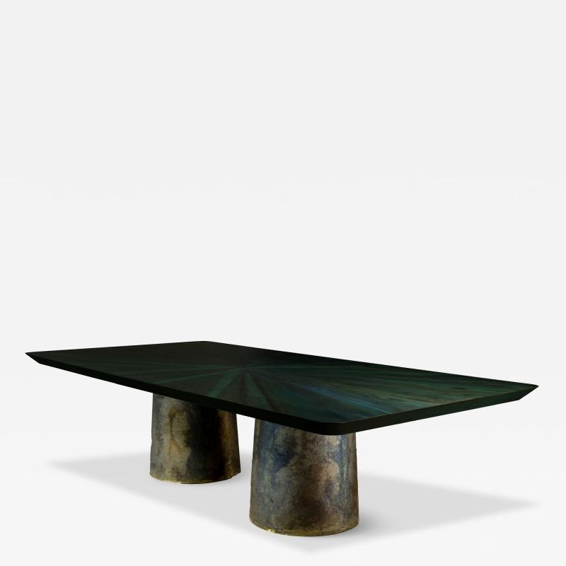  Costantini Design Cast Bronze Wood Twin Pedestal Dining Table from Costantini Benone