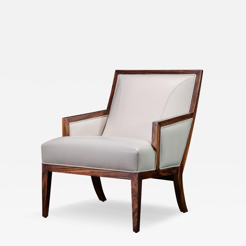  Costantini Design Contemporary Lounge Chair in Wood and White Leather from Costantini Belgrano