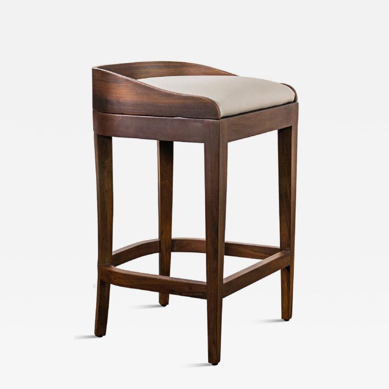  Costantini Design Exotic Contemporary Wood Stool in Gray Fabric by Costantini Pia In Stock