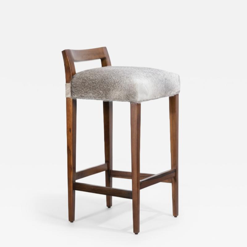  Costantini Design Exotic Wood Contemporary Stool in Gray Hair Hide Umberto In Stock