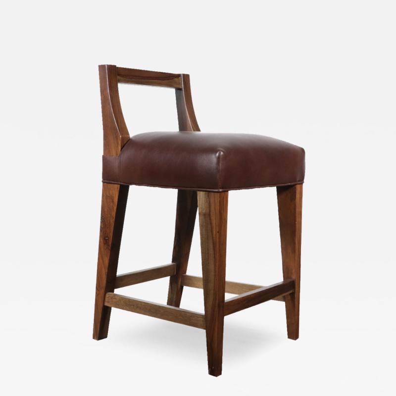  Costantini Design Exotic Wood Contemporary Stool in Leather by Costantini Ecco In Stock