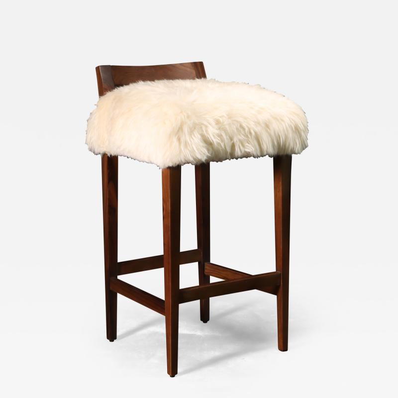  Costantini Design Exotic Wood Contemporary Stool in Sheepskin by Costantini Umberto Ovino