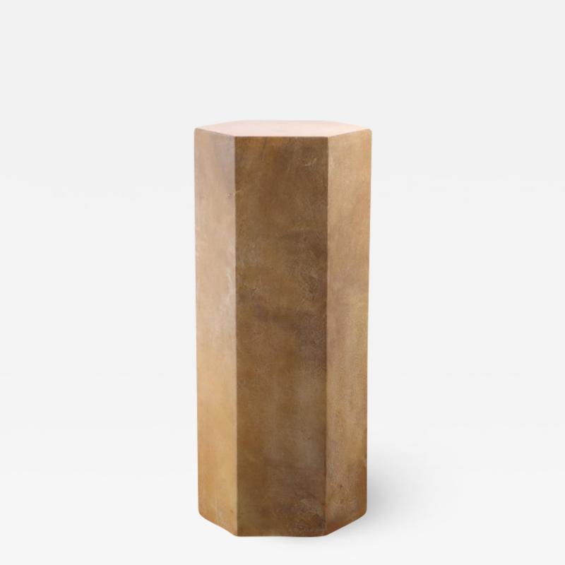  Costantini Design Goatskin Modern Side Table by Costantini Pergamino Hex Alto Caramel In Stock