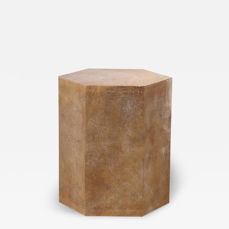  Costantini Design Goatskin Modern Side Table by Costantini Pergamino Hex Chico Caramel in Stock