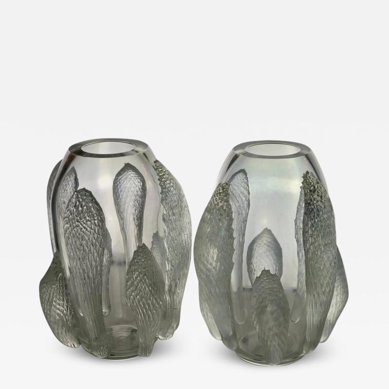  Costantini Design Late 20th Century Pair of Transparent Iridescent Murano Glass Vases Costantini