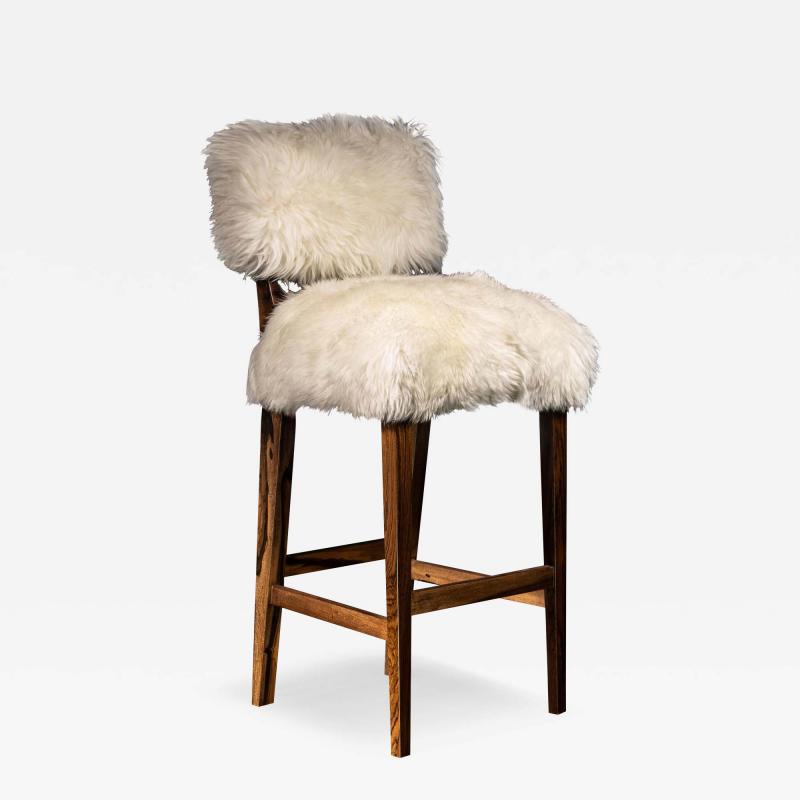  Costantini Design Modern Bar Stool in Exotic Wood and Sheepskin from Costantini Bruno