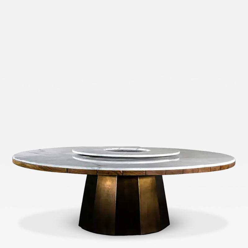  Costantini Design Outdoor Dining Table with Metal Base Teak Marble Top from Costantini Aragon