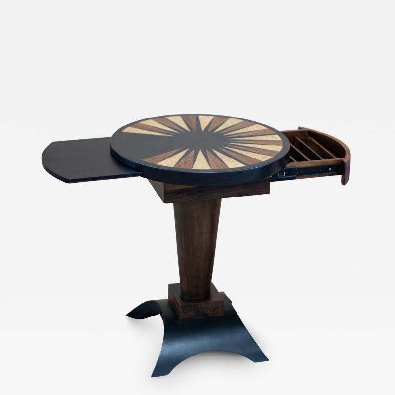  Costantini Design Round Backgammon Cocktail Table in Ebony and Bird s Eye Maple Inlay Cherchio