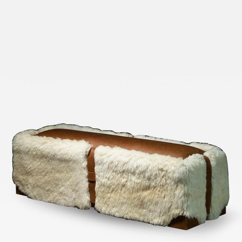  Costantini Design Shearling and Leather Custom Contemporary Bench from Costantini Ovino