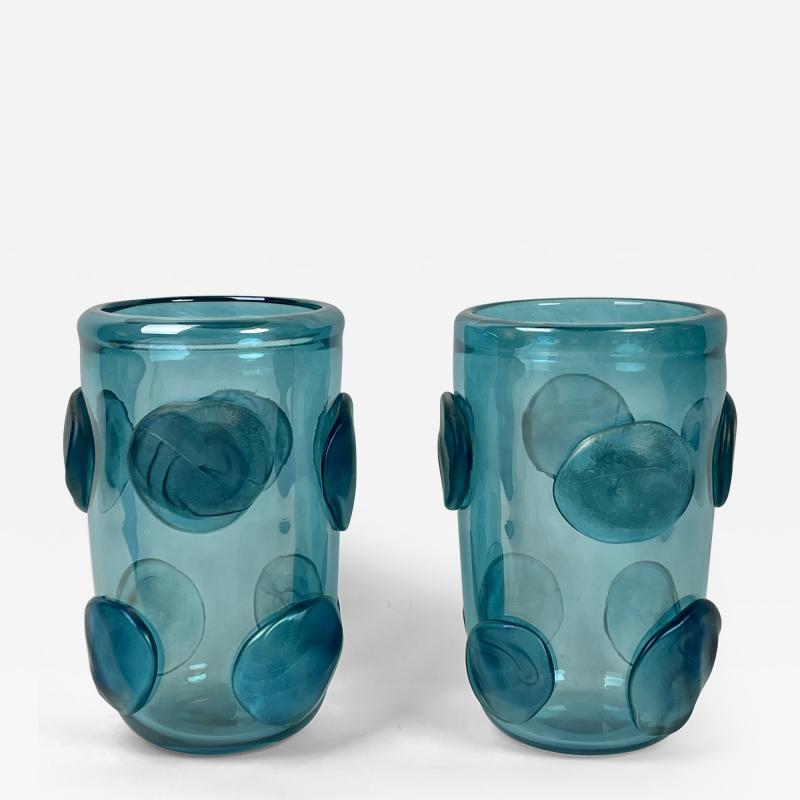  Costantini Murano Late 20th Century Pair of Light Blue Murano Art Glass Vases by Costantini