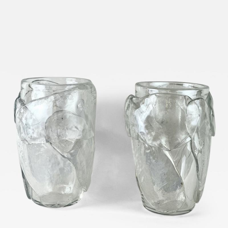  Costantini Murano Late 20th Century Pair of Transparent Murano Art Glass with Applications Vases