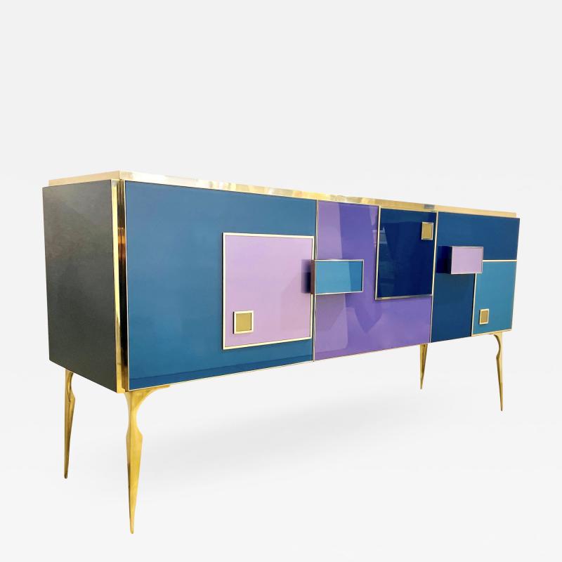  Cosulich Interiors Antiques Bespoke Italian Black Purple Blue Gold Geometric Postmodern Cabinet Sideboard