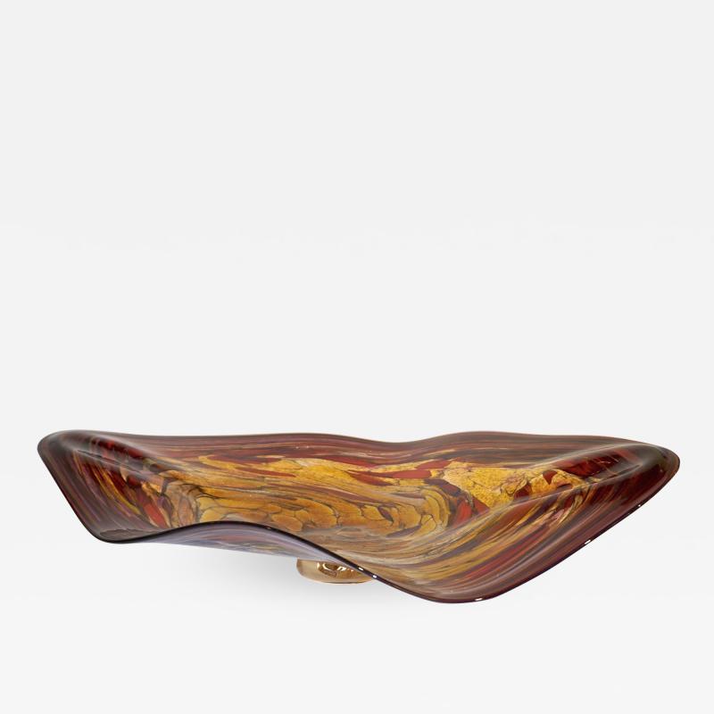  Cosulich Interiors Antiques Contemporary Red Purple Yellow Amber Gold Blown Art Glass Centerpiece Platter