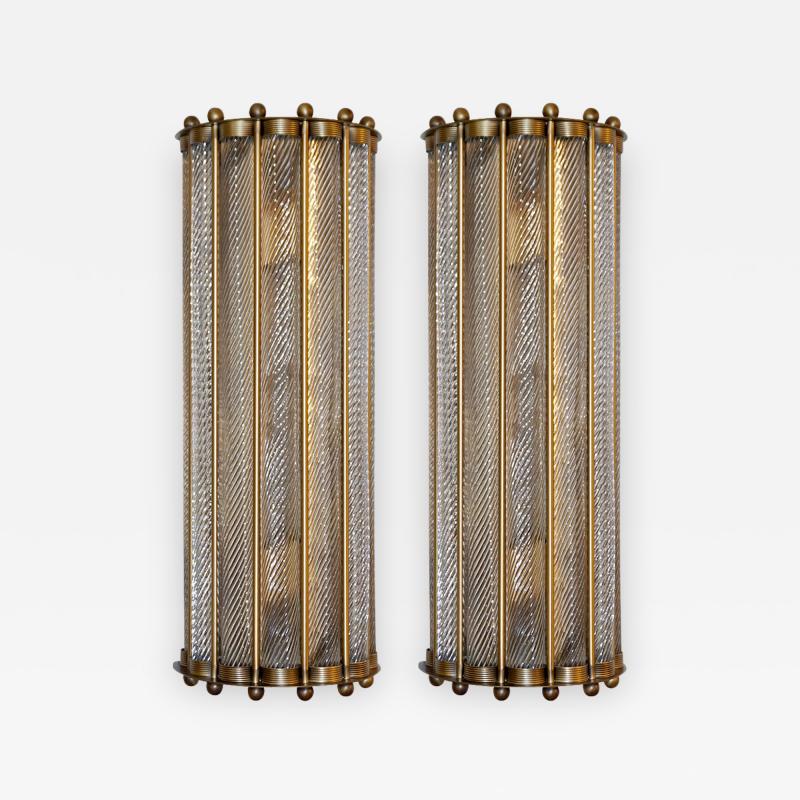  Cosulich Interiors Antiques Italian Art Deco Design Crystal Murano Glass Half Moon Bronze Sconces