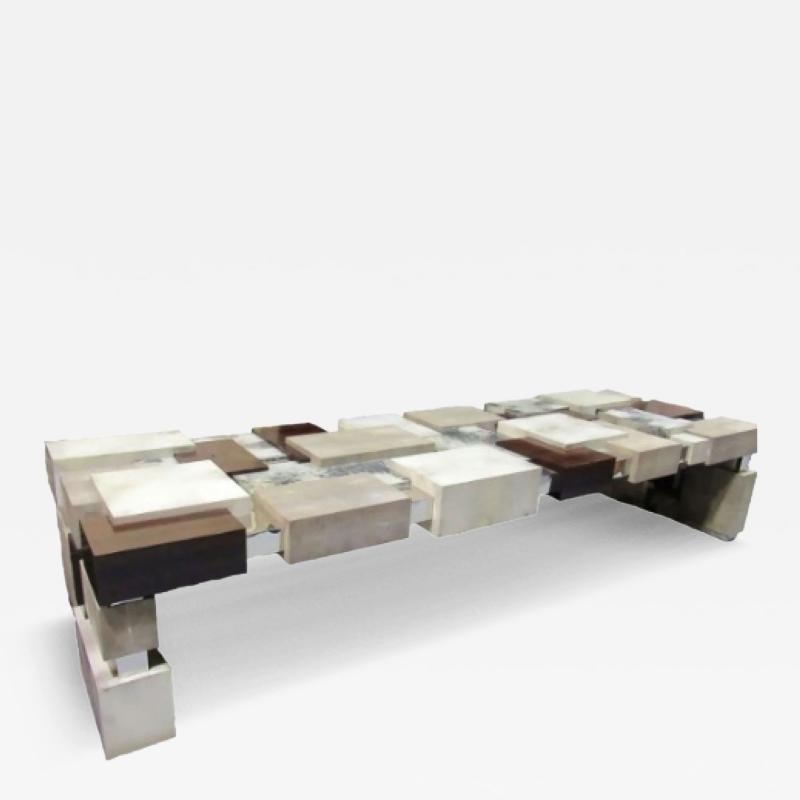  Craft Associates Craft Assoc Monumental Shagreen Ebony De Macassar Parchment and Chrome Table
