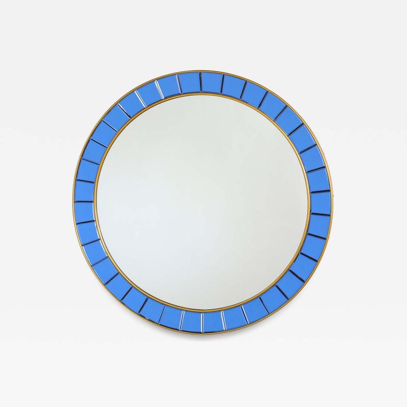  Cristal Art Cristal Art Circular Blue Wall Mirror No 2679 Turin Italy circa 1950s