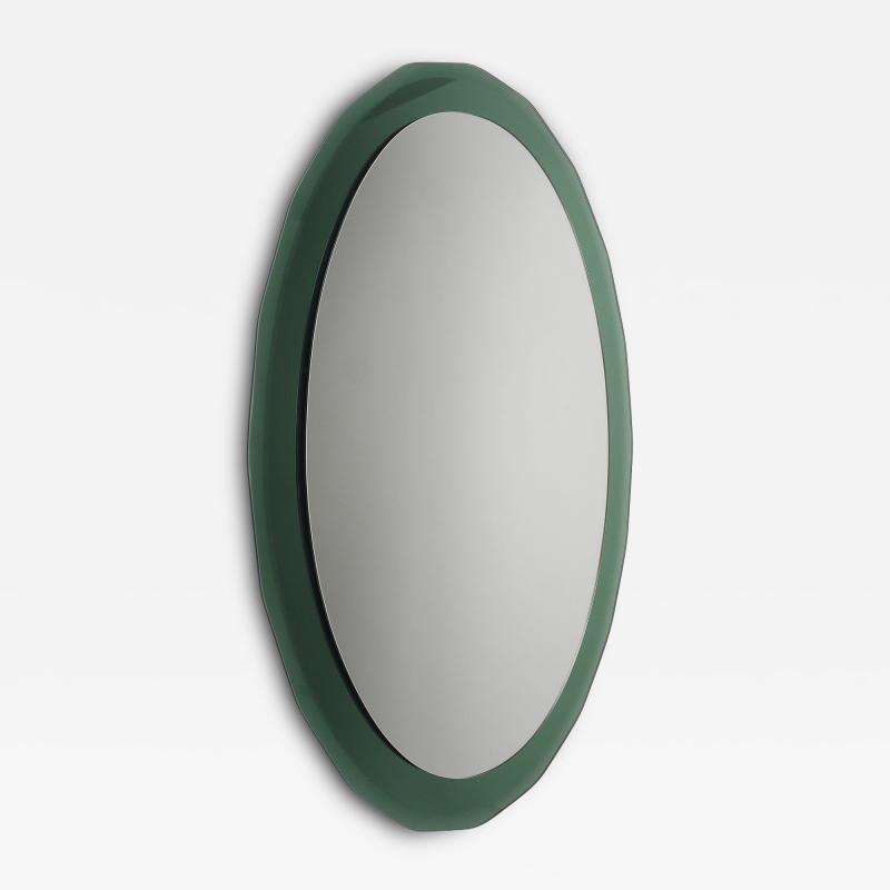 Cristal Art Cristal Arte Cristal Arte Oval Green Grey Mid Century Scalloped Wall Mirror Italy 1960s
