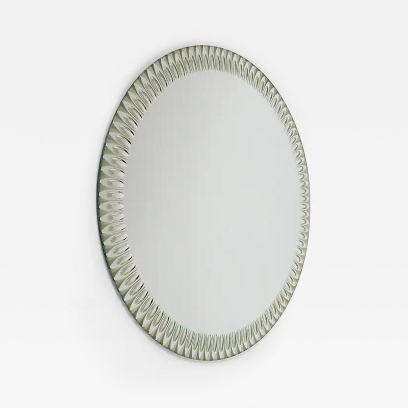  Cristal Art Cristal Arte Exceptional Cristal Arte Optical Effect Facetted Round Wall Mirror Italy 1960s