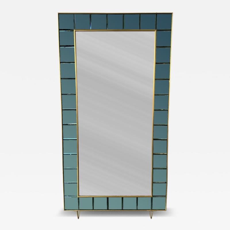  Cristal Art Cristal Arte Extra Large Floor Mirror Green Glass and Brass by Cristal Art Italy 1960s