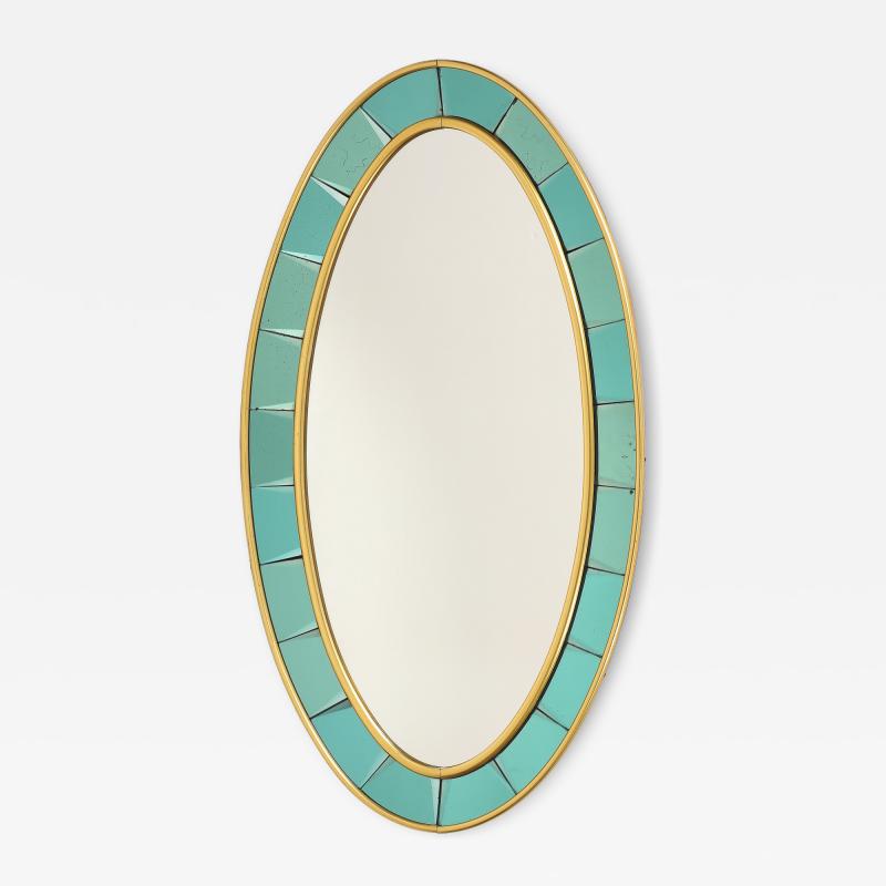  Cristal Art Cristal Arte Oval Green Hand Cut Beveled Glass Mirror Model 2727 by Cristal Art