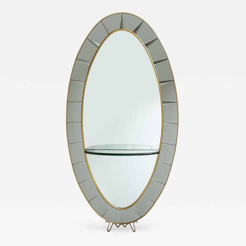  Cristal Art Grand Scale Oval Hand Cut Beveled Crystal Floor Mirror with Shelf by Cristal Art