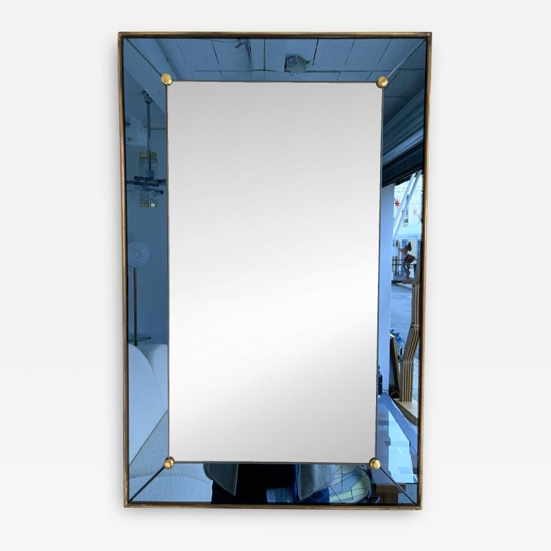 Cristal Art Mirror Blue and Brass by Cristal Art Italy 1960s