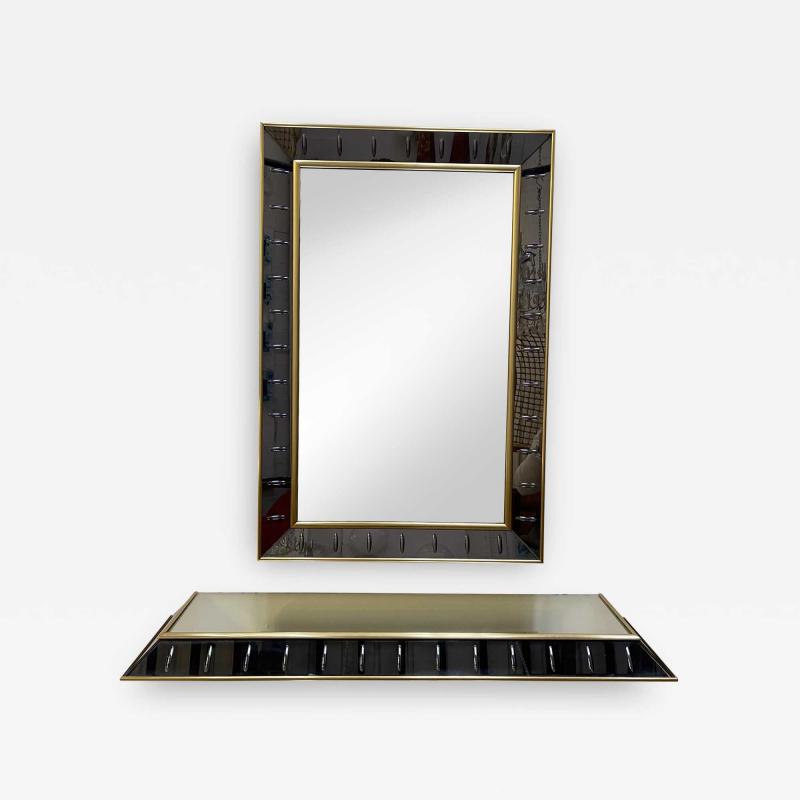  Cristal Art Mirror Console Glass and Brass by Cristal Art Italy 1960s