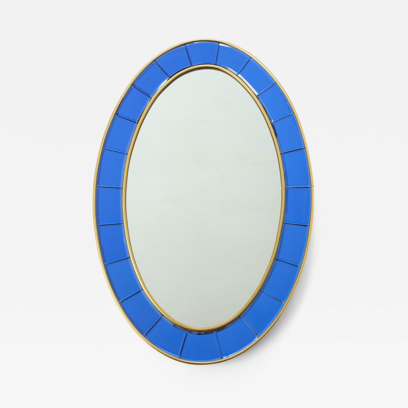  Cristal Art Oval Blue Hand Cut Beveled Glass Mirror Model 2727 by Cristal Art