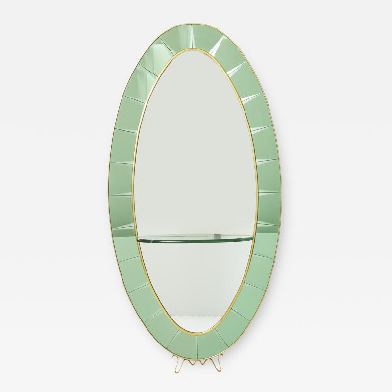  Cristal Arte Cristal Arte Oval shaped Italian brass green crystal mirror 1950s