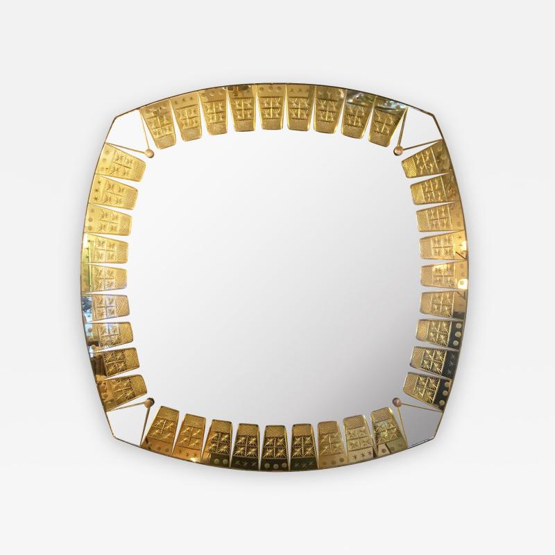  Cristal Arte Etched Gold Mirror by Cristal Art Italy 1960s