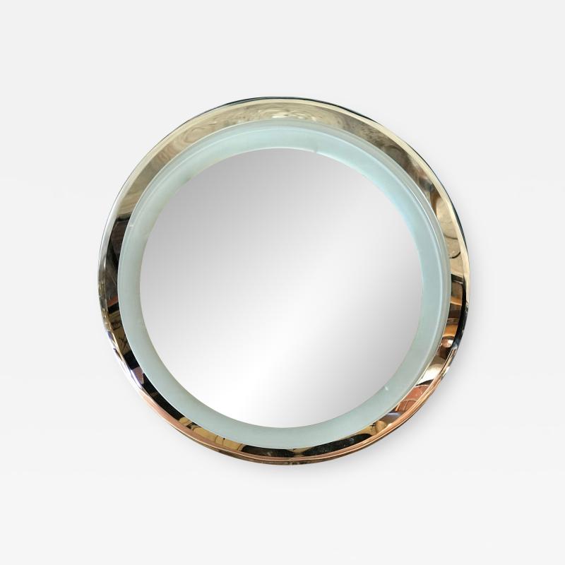  Cristal Arte Lighted Glass and Chrome Plated Round Wall Mirror by Cristal Art circa 1960s