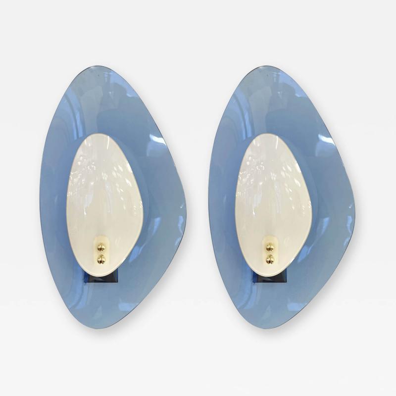  Cristal Arte Pair of Blue Glass Sconces by Cristal Arte Italy 1960s