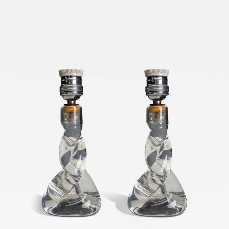  Cristalleries De Sevres Sevres French Modern Glass Brass Small Table Lamps France 1960s