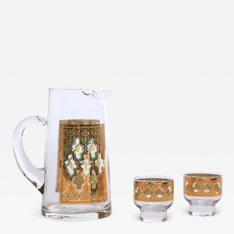  Culver Ltd 22 Karat Gold Moroccan Themed Vintage Beverage or Water Pitcher with Glasses