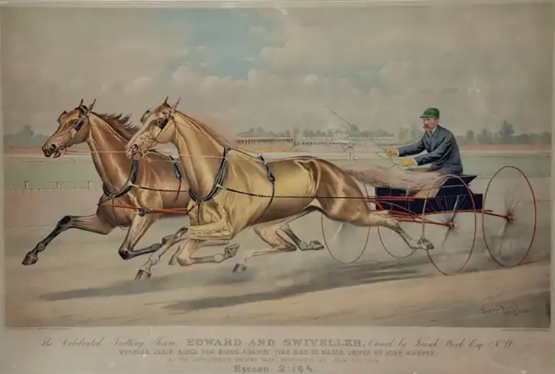  Currier and Ives 19th C Currier Ives lithograph Celebrated Trotting Team Edward Swiveller 