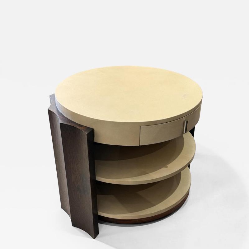  D I M DIM Decoration Interieur Moderne French Art Deco goatskin and wood side table with drawer and shelves