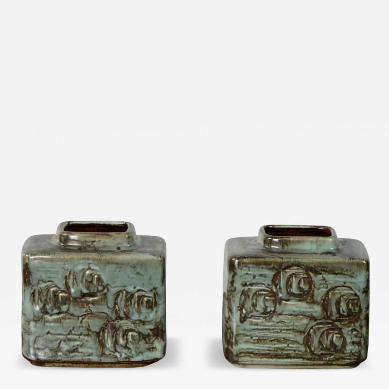  D sir e Stent j Pair of Small Glazed Ceramic Vases by D sir e Stent j